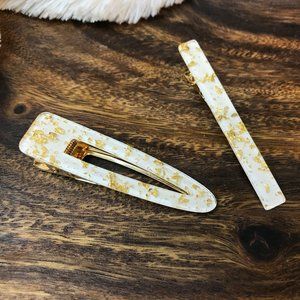 White Gold Flake Acetate Alligator Clip Set of 2